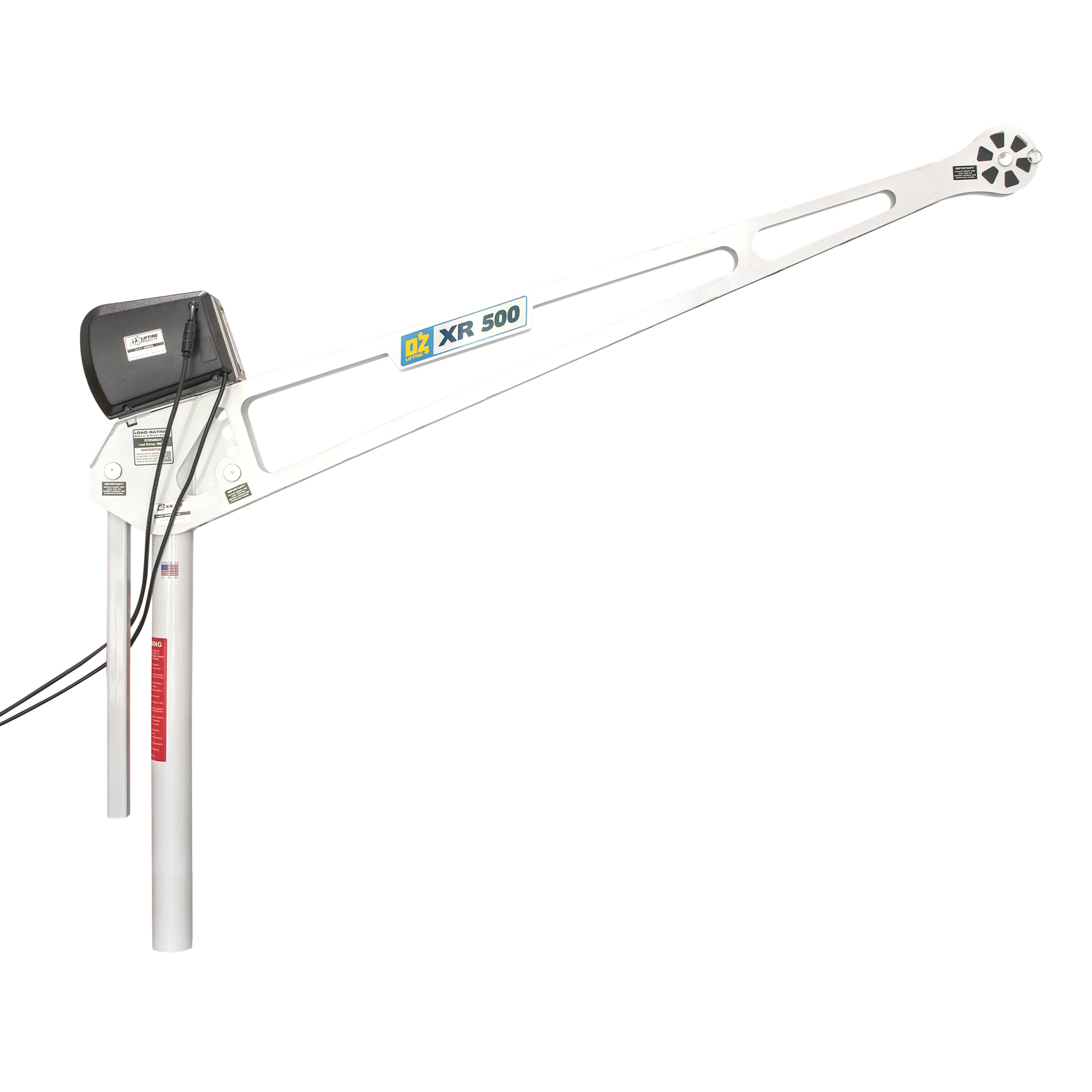 OZ Lifting Products, 500 lbs. Extended Reach Davit Crane with winch, Max. Capacity 500 lb, Max. Lift 90 ft, Model# OZXR500DAV-ACW